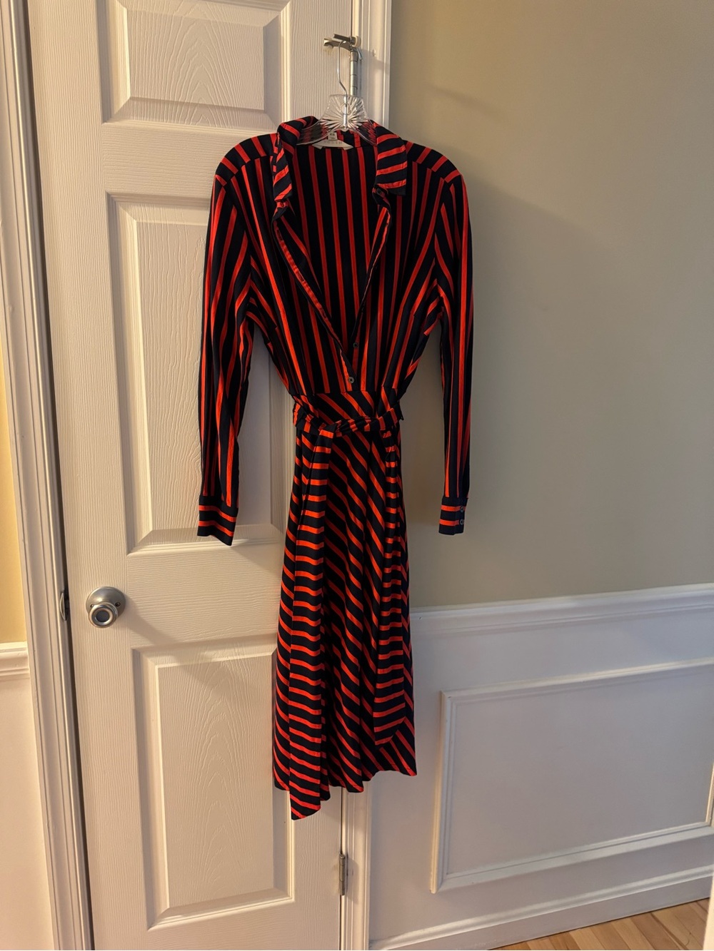 Women's Navy and Red Striped Wrap Dress